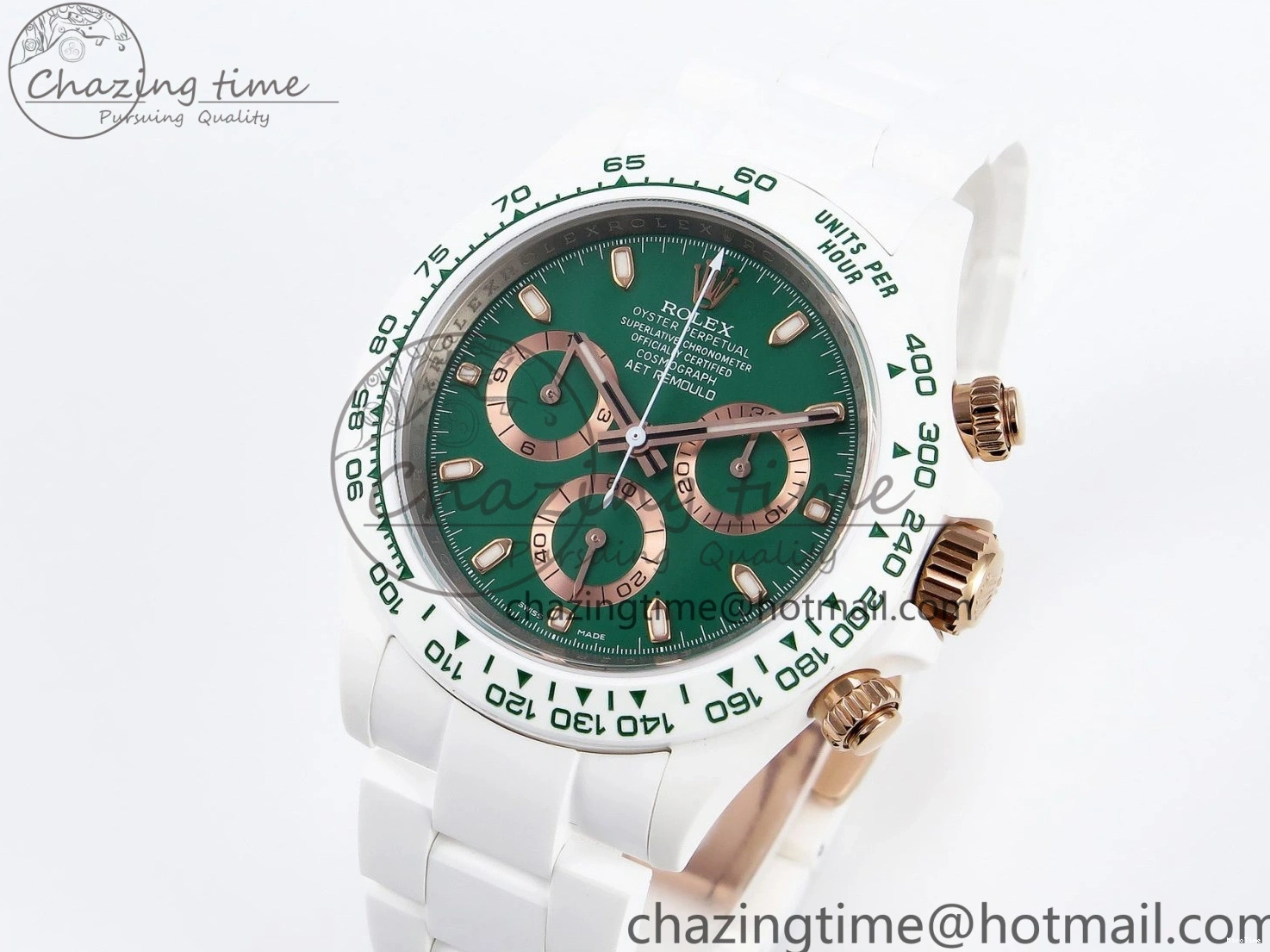 MiroTime 0203 MoistureWicking Daytona AET White Ceramic Case and Bracelet Green Dial SA4130 V 1891